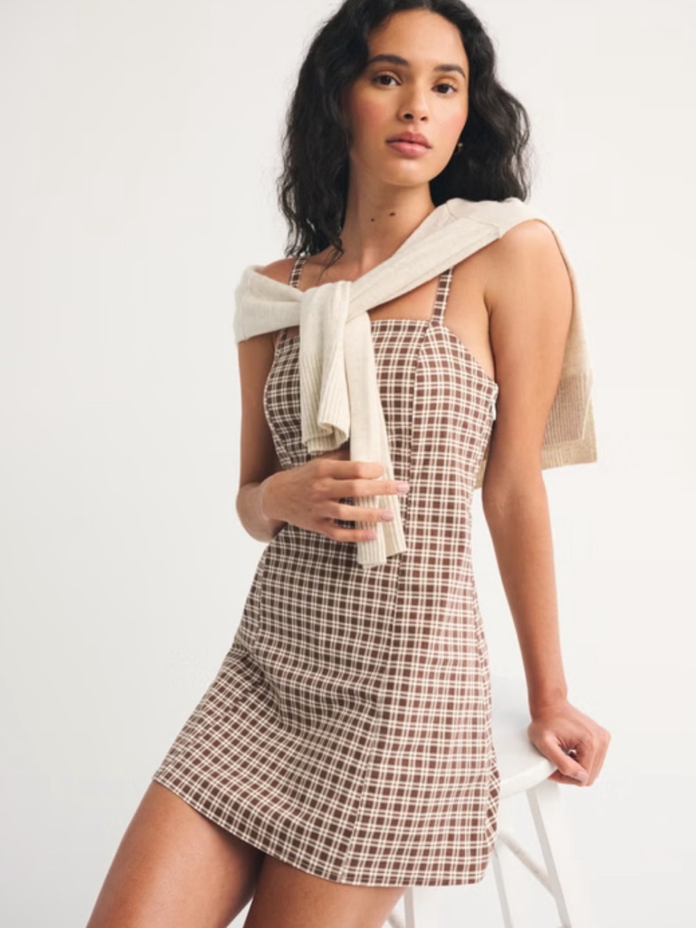 Abercrombie & Fitch Brown Plaid Mini Dress with Skort Bottoms